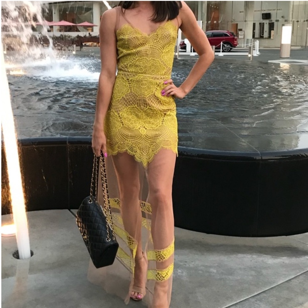 For Love and Lemons Yellow Antigua Maxi Sheer Hem Dress size Small - Picture 8 of 9